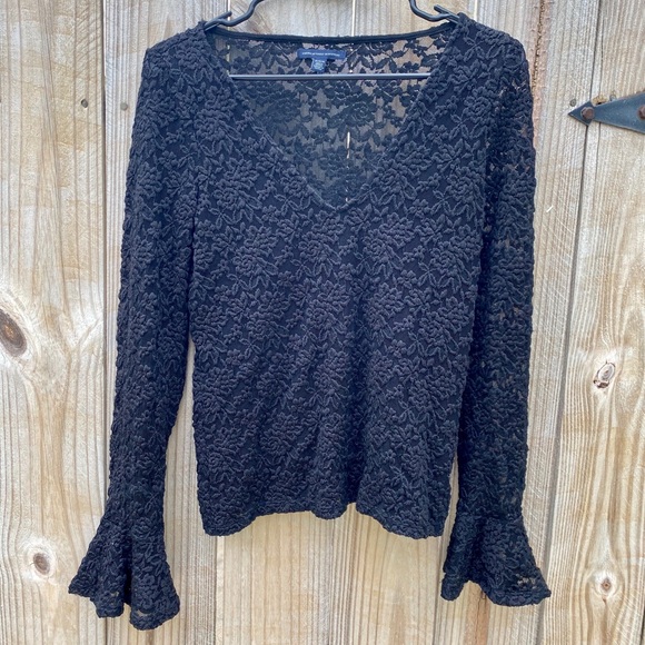 American Eagle Outfitters Tops - American Eagle Black Lace Bell Sleeve Top